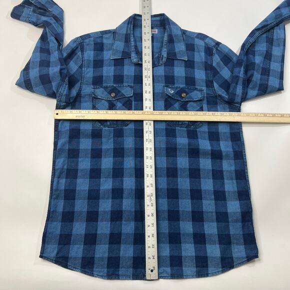 True Religion Shirt Men M Medium Blue Plaid Long Sleeve Collared Pockets Utility - Picture 8 of 13